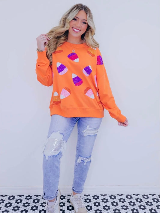 Candy Corn Orange Sequin Sweatshirt