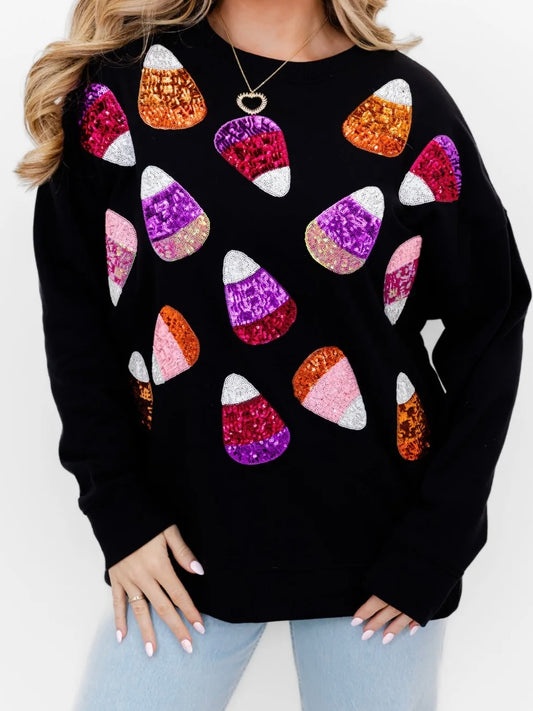 Candy Corn Black Sequin Sweatshirt
