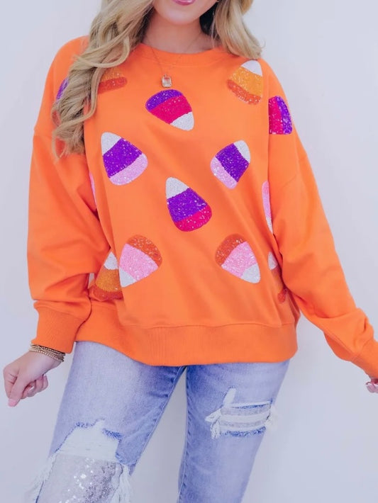 Candy Corn Orange Sequin Sweatshirt