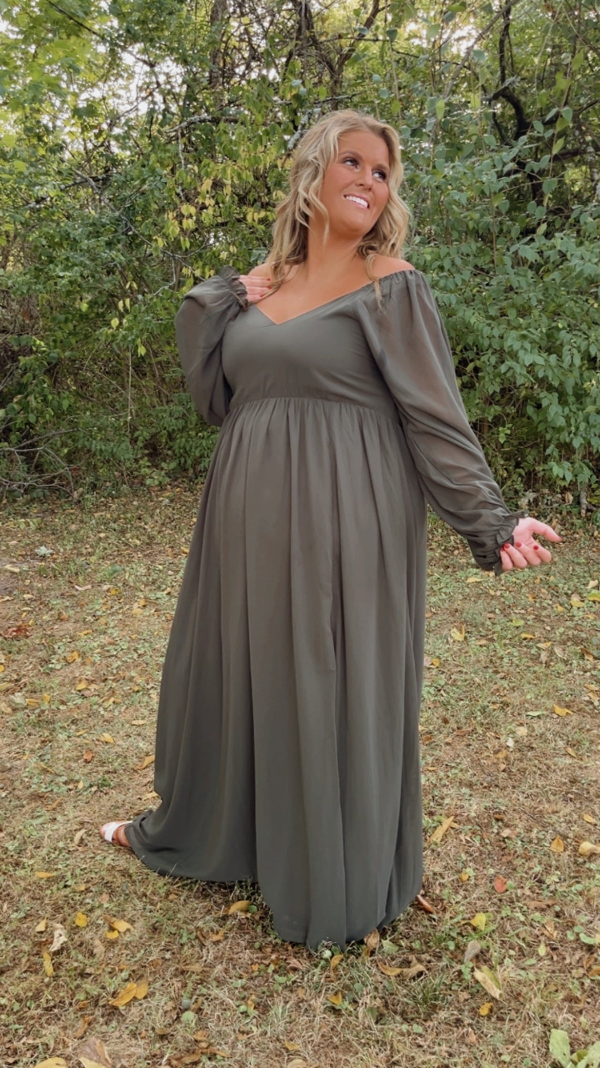 Timeless Romantic Chiffon Maxi Dress, Olive