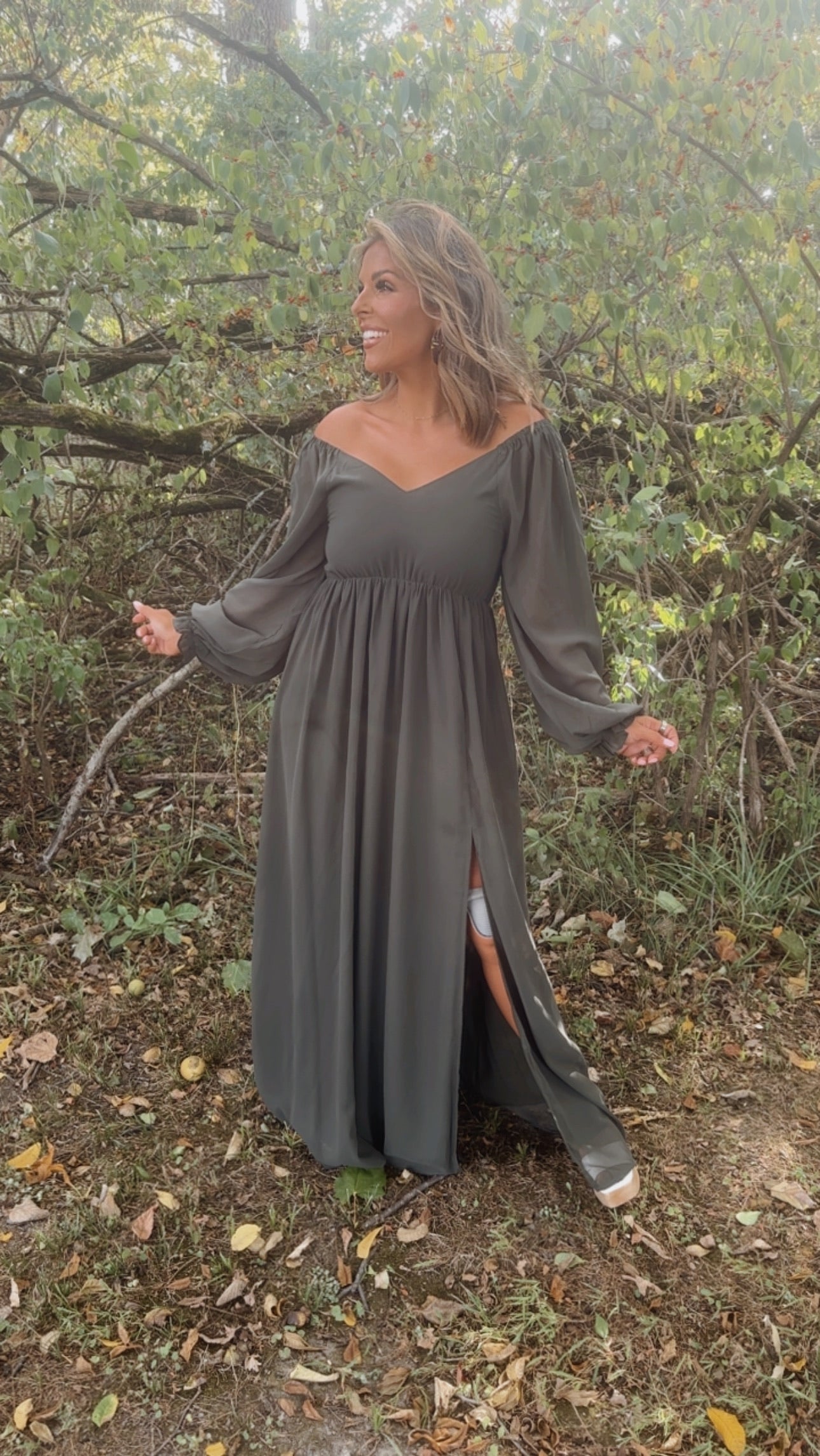 Timeless Romantic Chiffon Maxi Dress, Olive