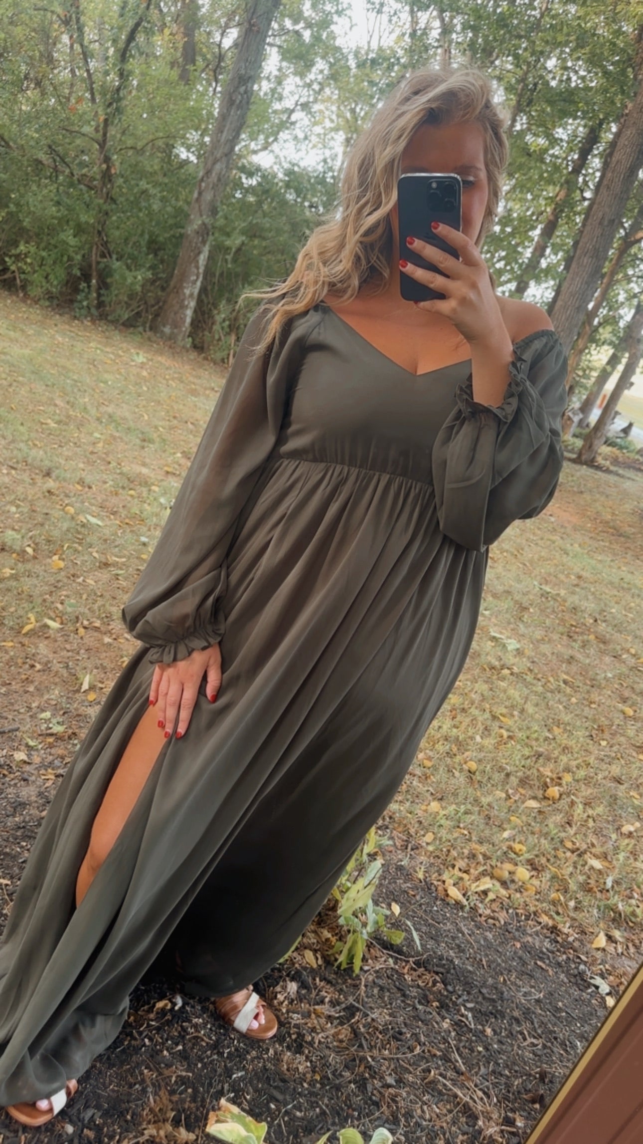 Timeless Romantic Chiffon Maxi Dress, Olive