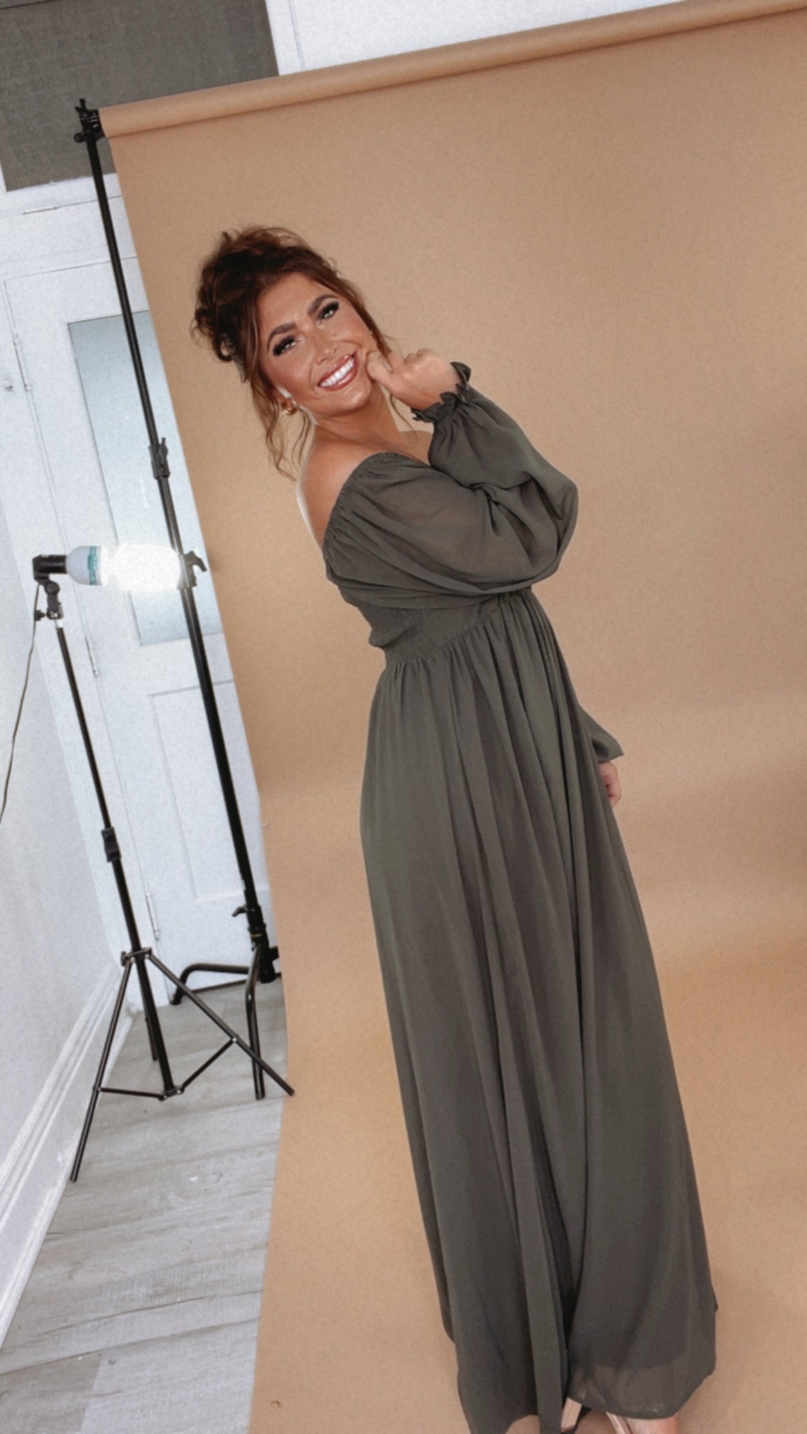 Timeless Romantic Chiffon Maxi Dress, Olive