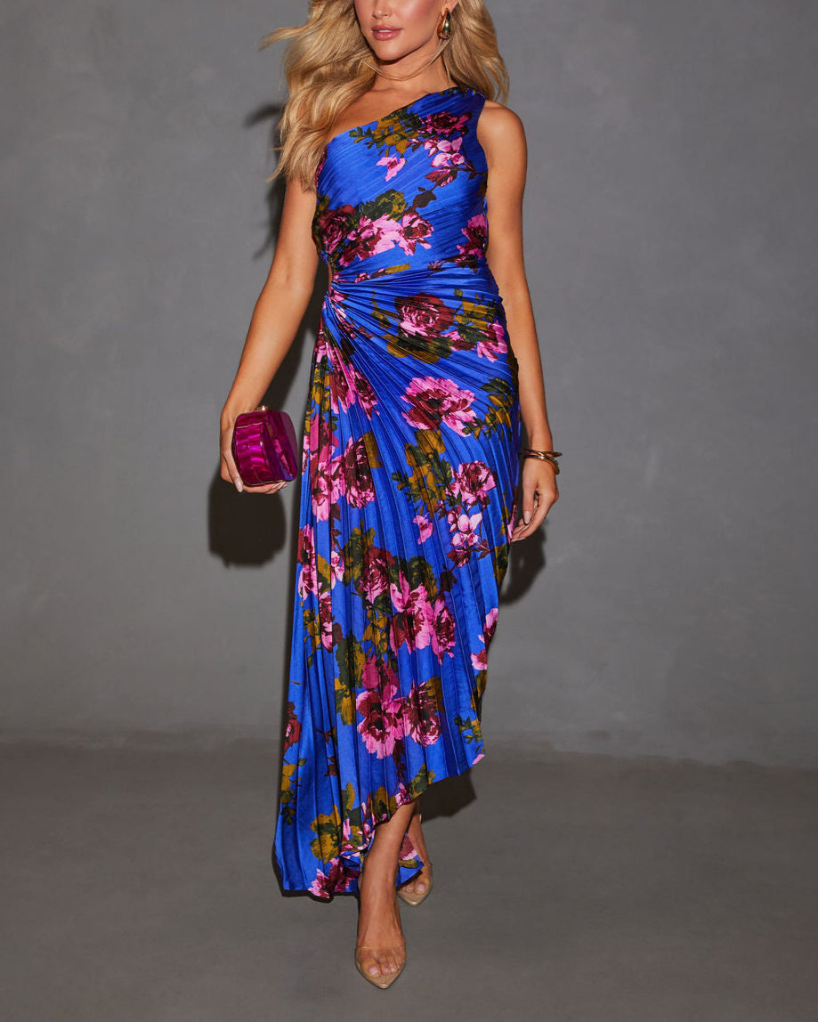 Printed One Shoulder Asymmetrical Maxi Dress
