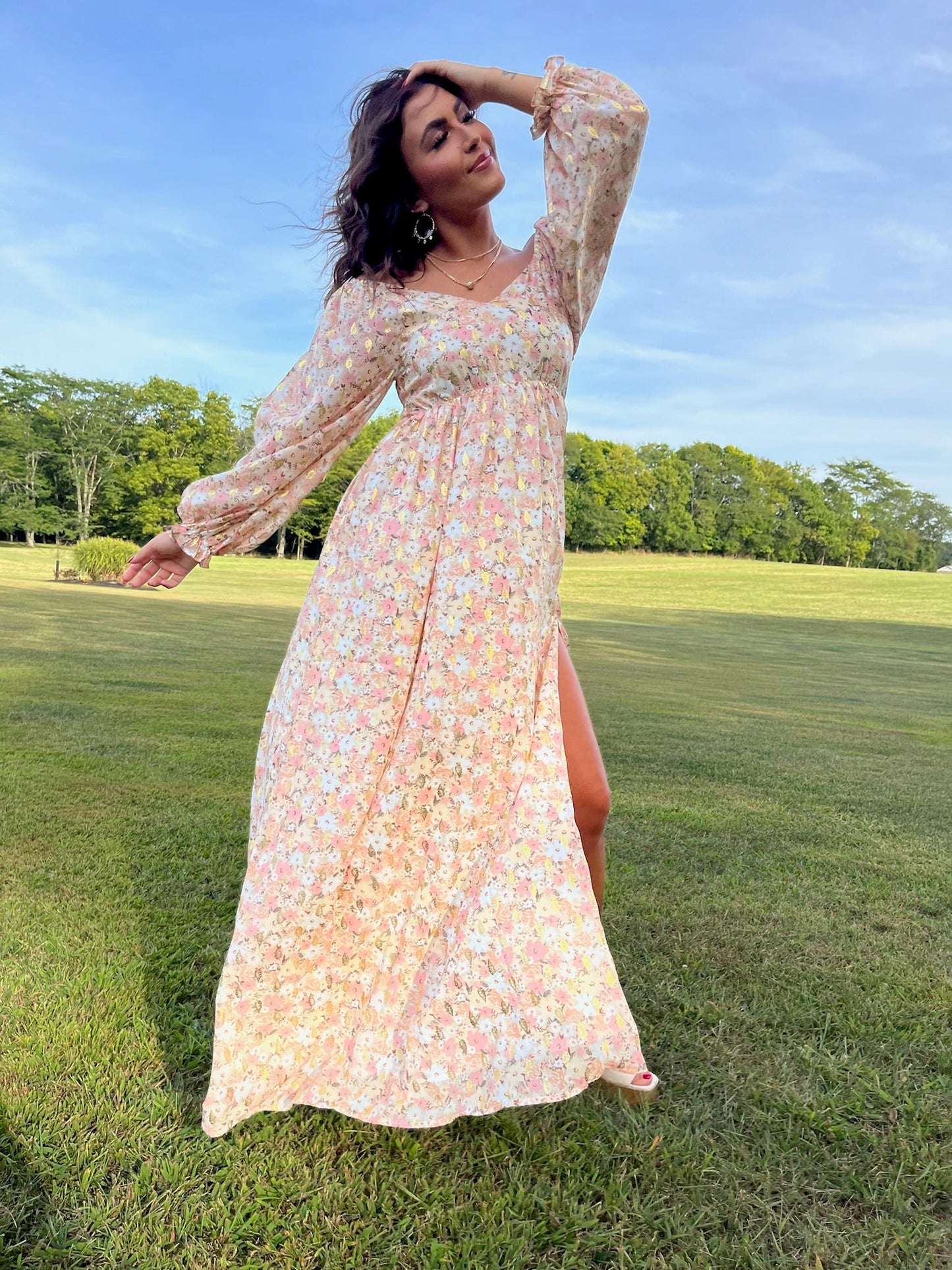 Timeless Romantic Chiffon Maxi Dress, Pink Floral