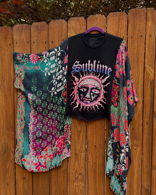 Printed Patchwork Bat Sleeve Top