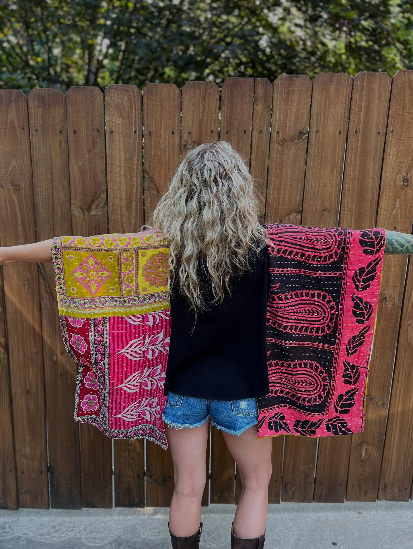 Retro Print Batwing Sleeve Top