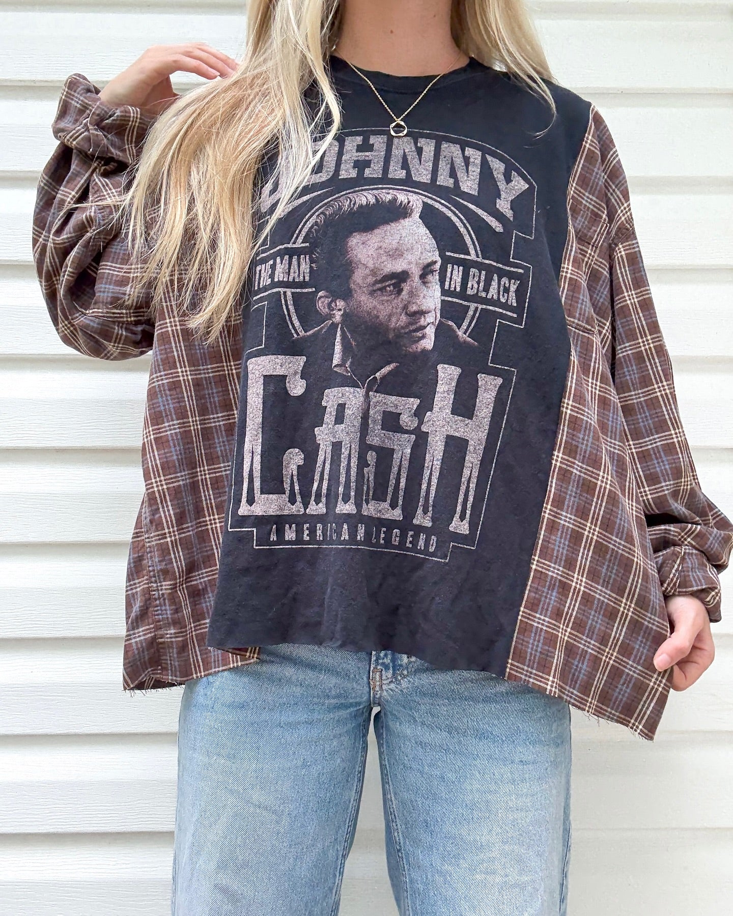Johnny Cash  flannel mix top