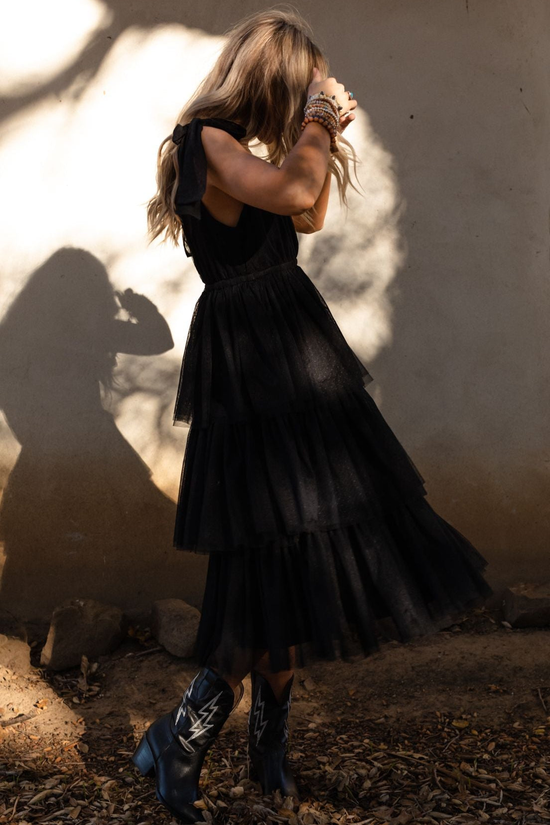 Boho Ballerina Tiered Tulle Dress - Black