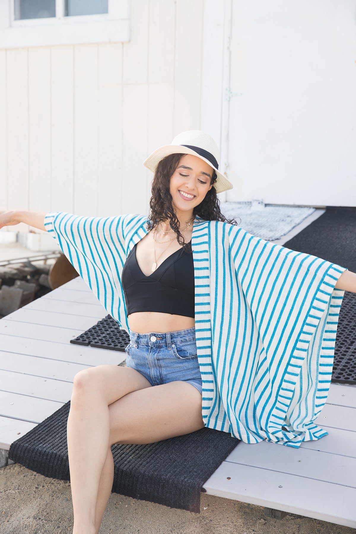 Striped Cotton Cover Up Kimono