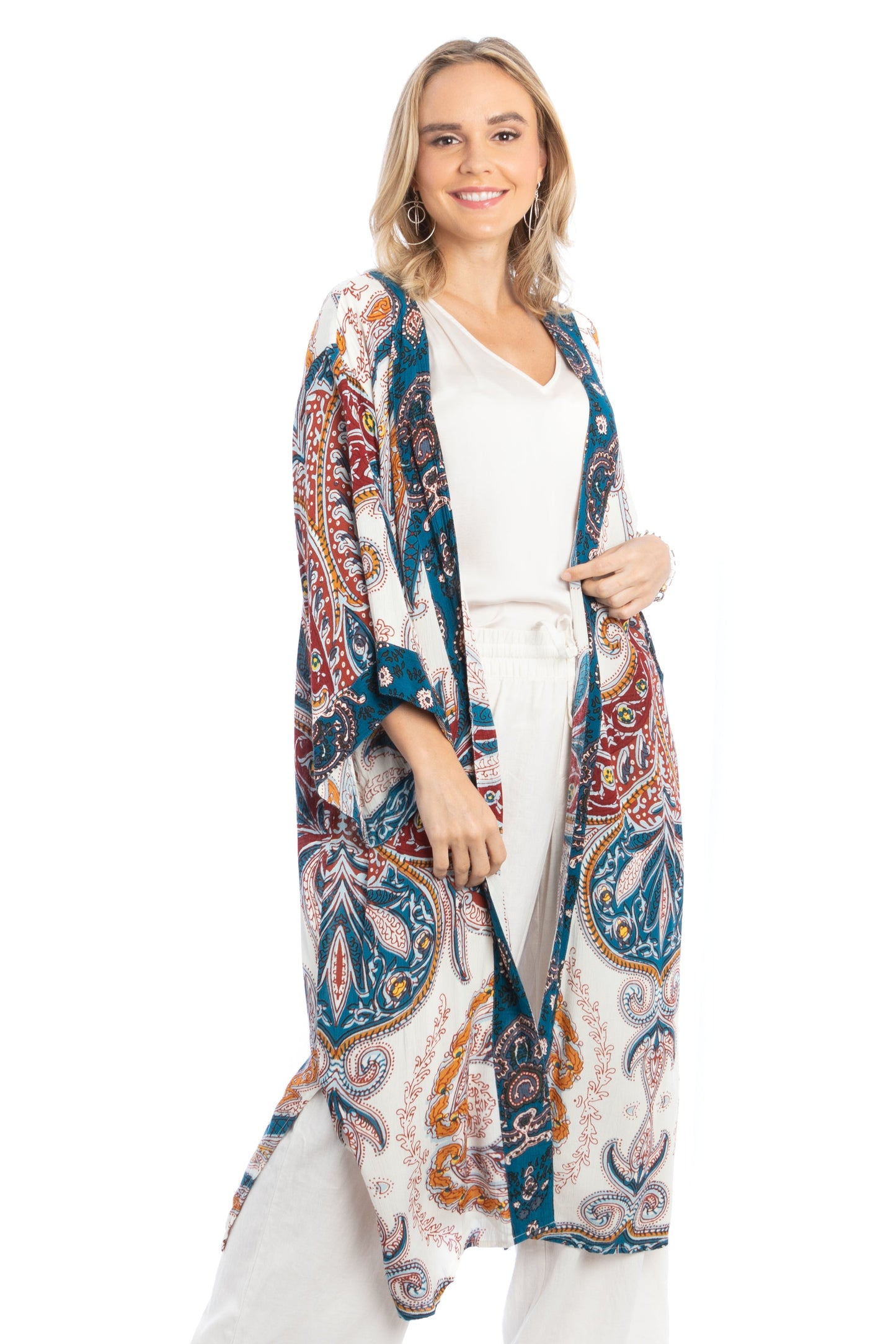 Multicolored Paisley Kimono Duster Long