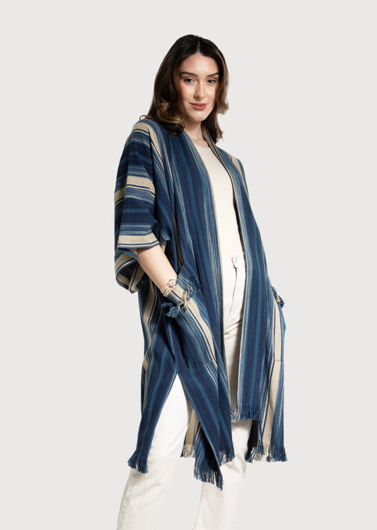 Striped Cotton Fringe Kimono