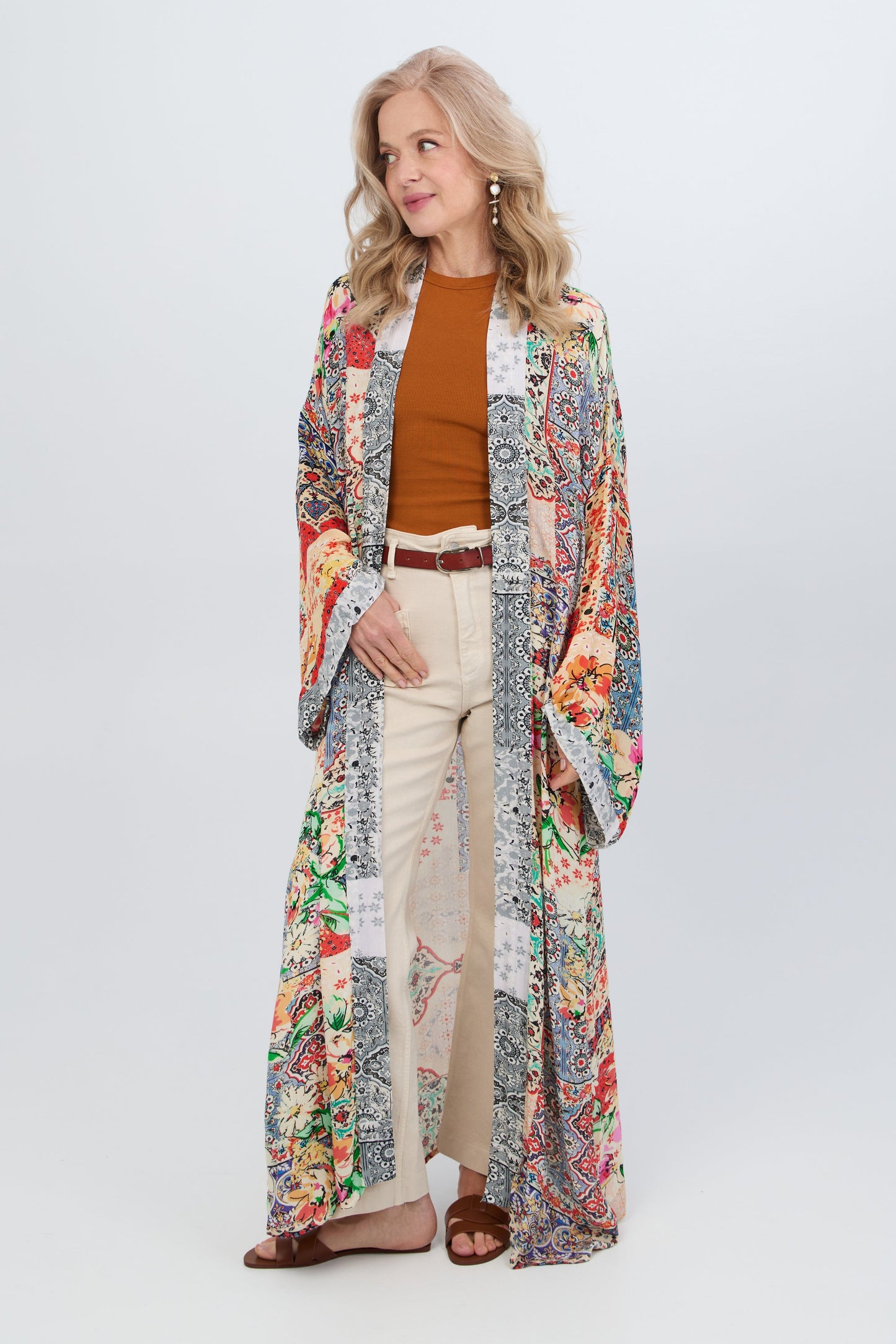Mixed Floral Long Kimono Duster