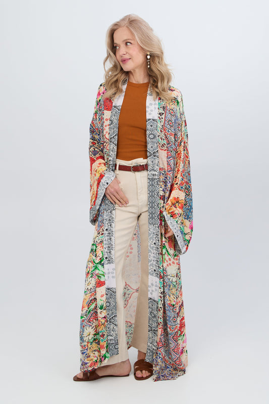 Mixed Floral Long Kimono Duster