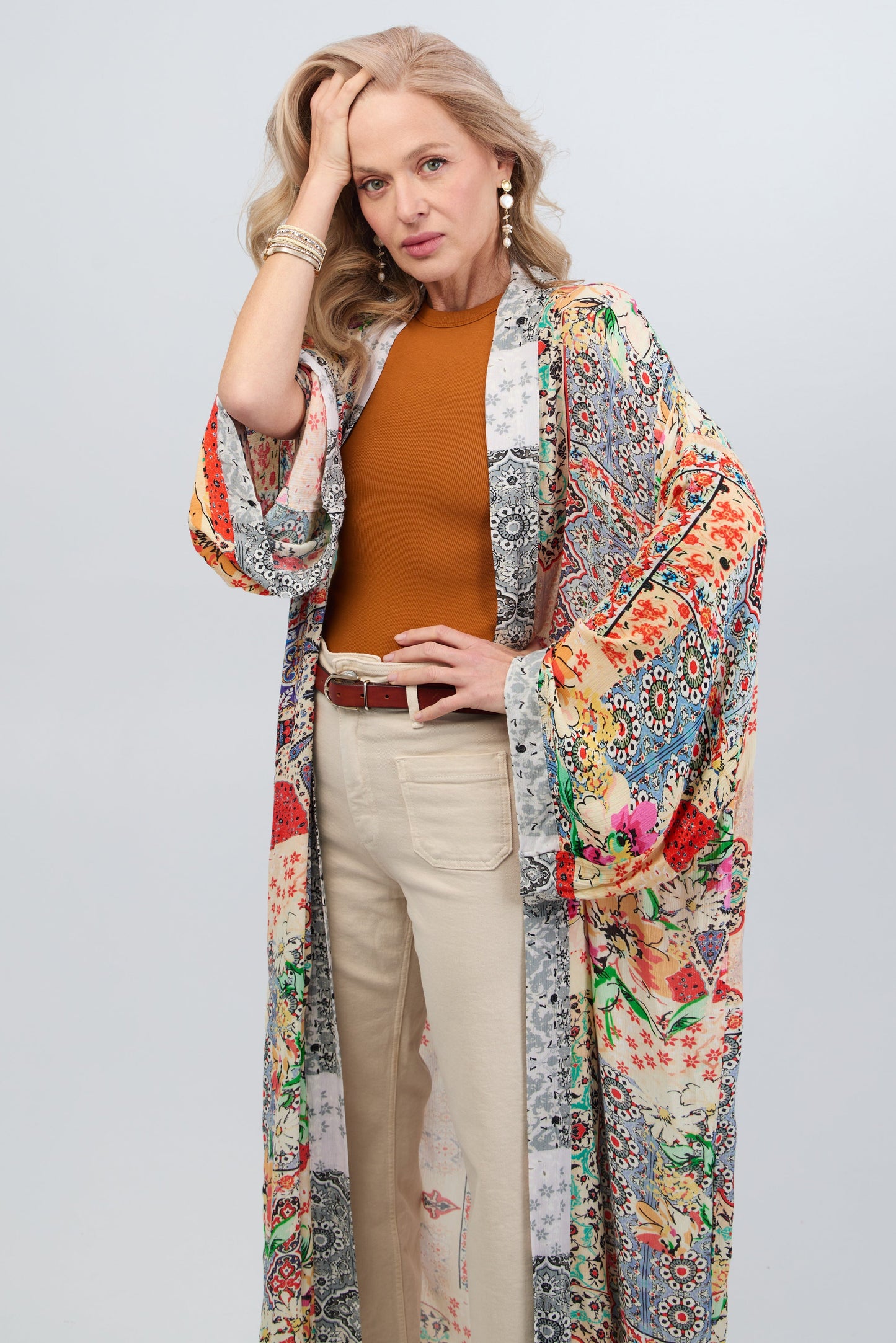 Mixed Floral Long Kimono Duster