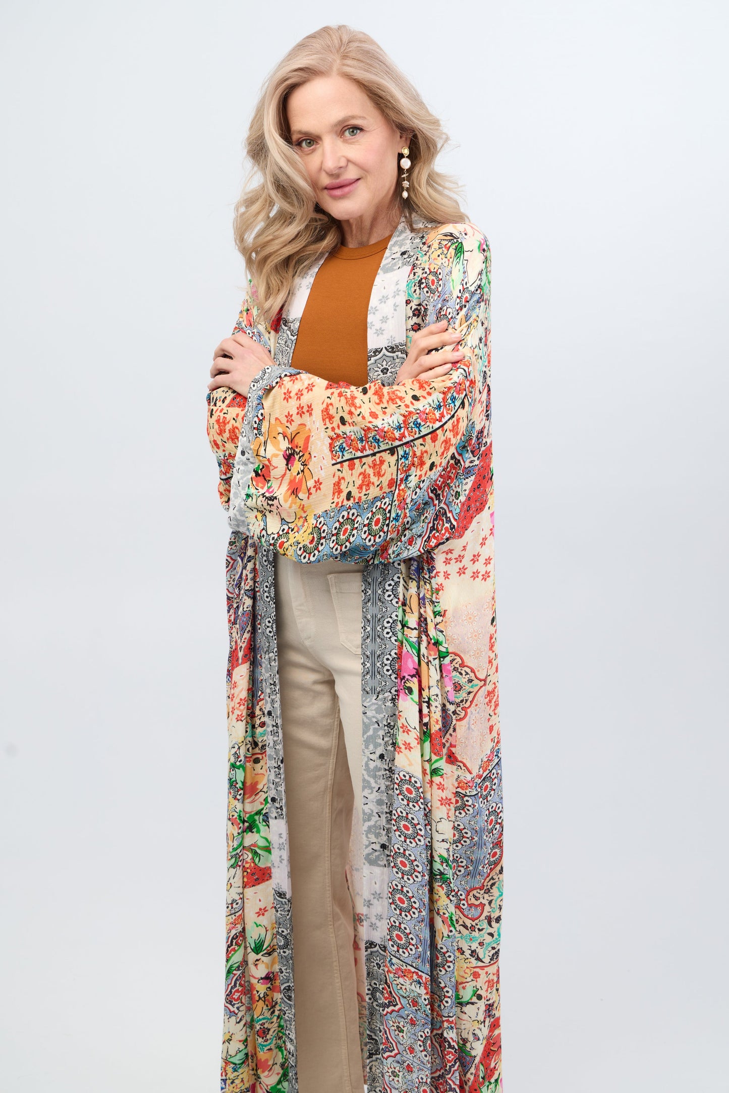 Mixed Floral Long Kimono Duster