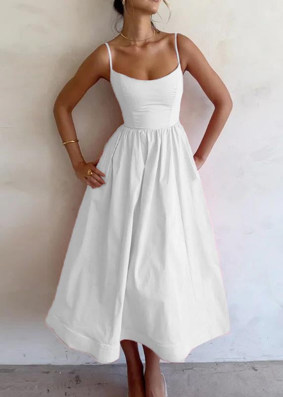 Solid color waist strappy swing dress