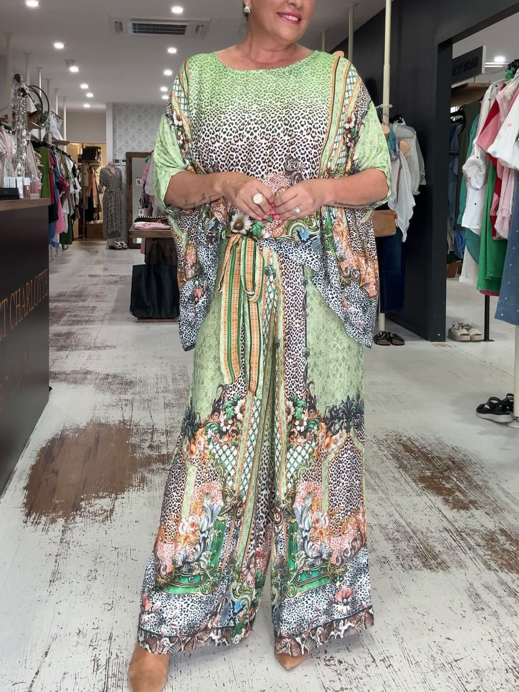 Eclectic Print Batwing Wide-Leg Set