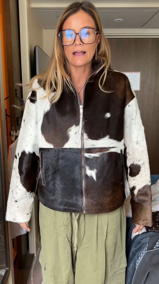 MooChic color-block leather jacket