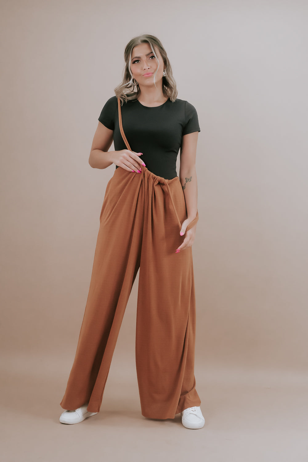 Head Over Heels Suspender Jumpsuit, Camel