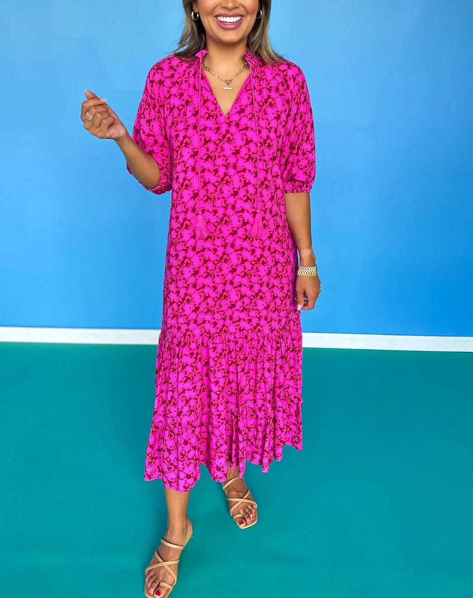 Floral short-sleeved maxi dress