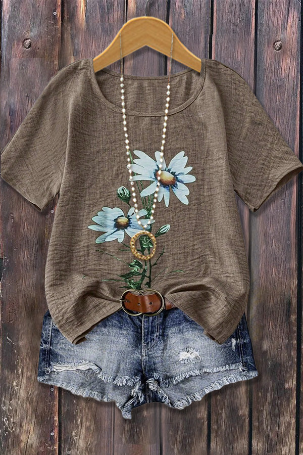 Casual Flower Print Short Sleeve Top