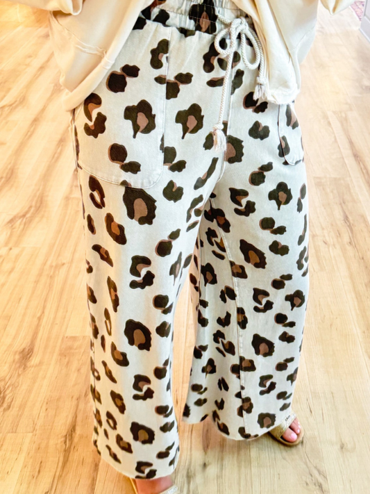 Cheetah Print Mineral Washed Wide Leg Pants