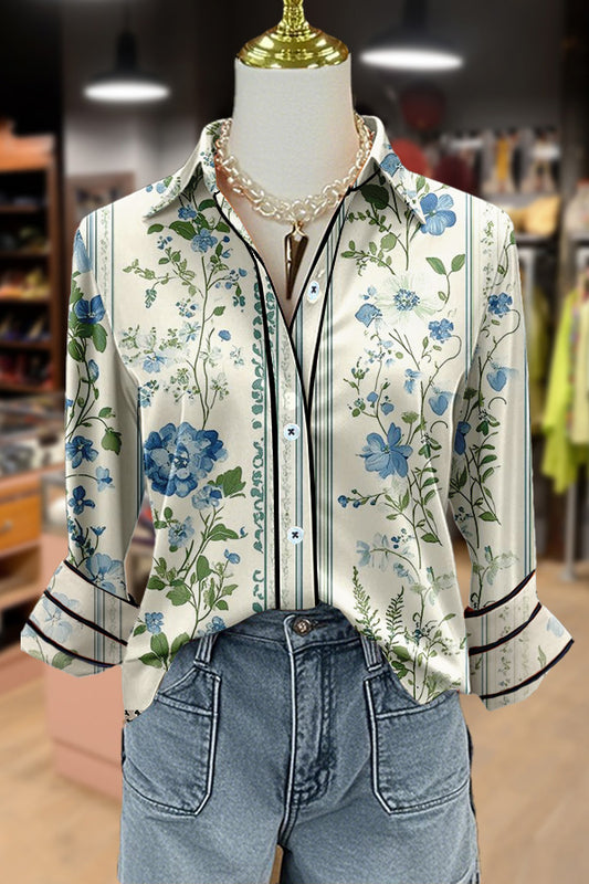 Vintage Floral Print Collared Blouse
