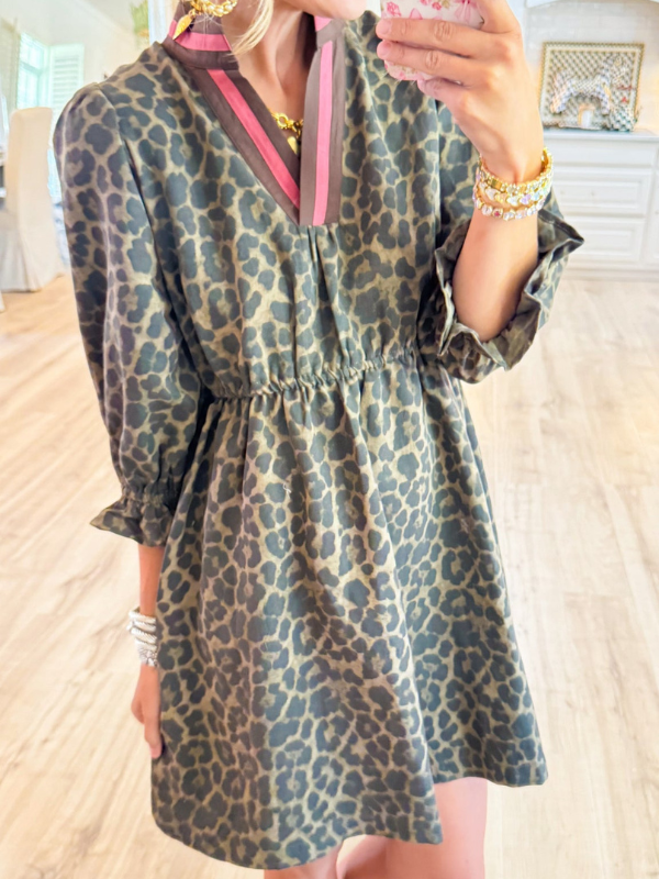 Chocolate Leopard Print Puff Sleeve Mini Dress