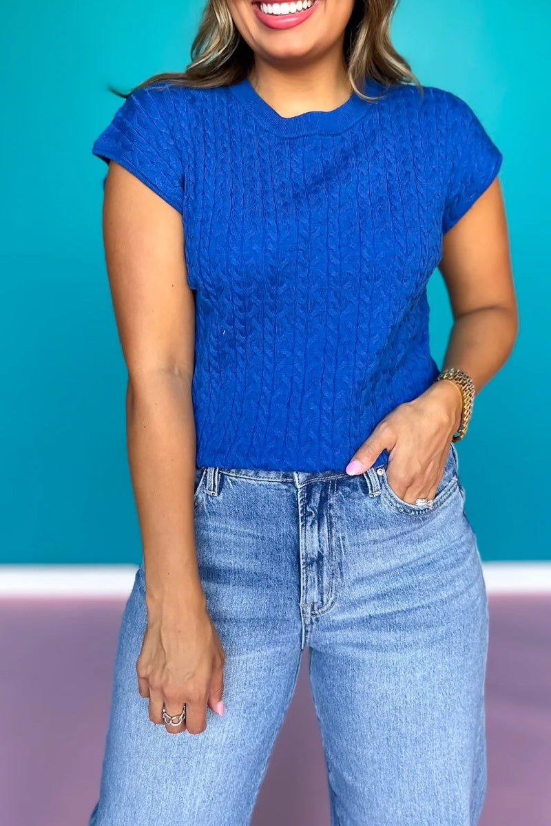 Colby Cable Knit Short Sleeve Sweater