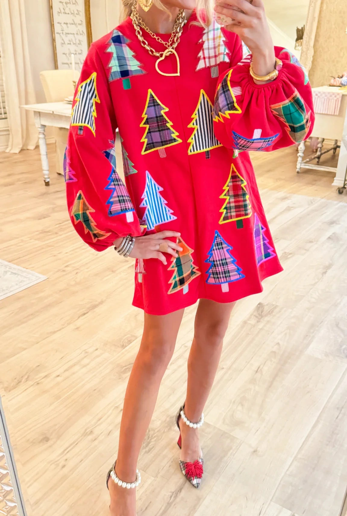 Red Christmas Tree Sweatshirt Dress