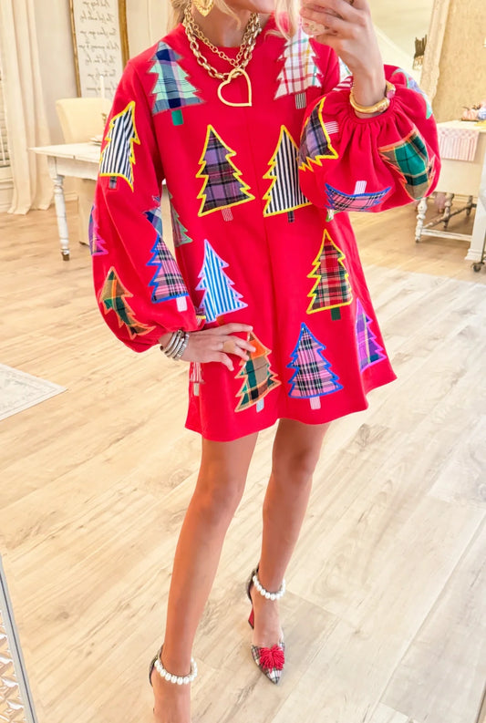 Red Christmas Tree Sweatshirt Dress
