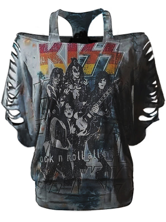 Ladies strapless vintage band print top