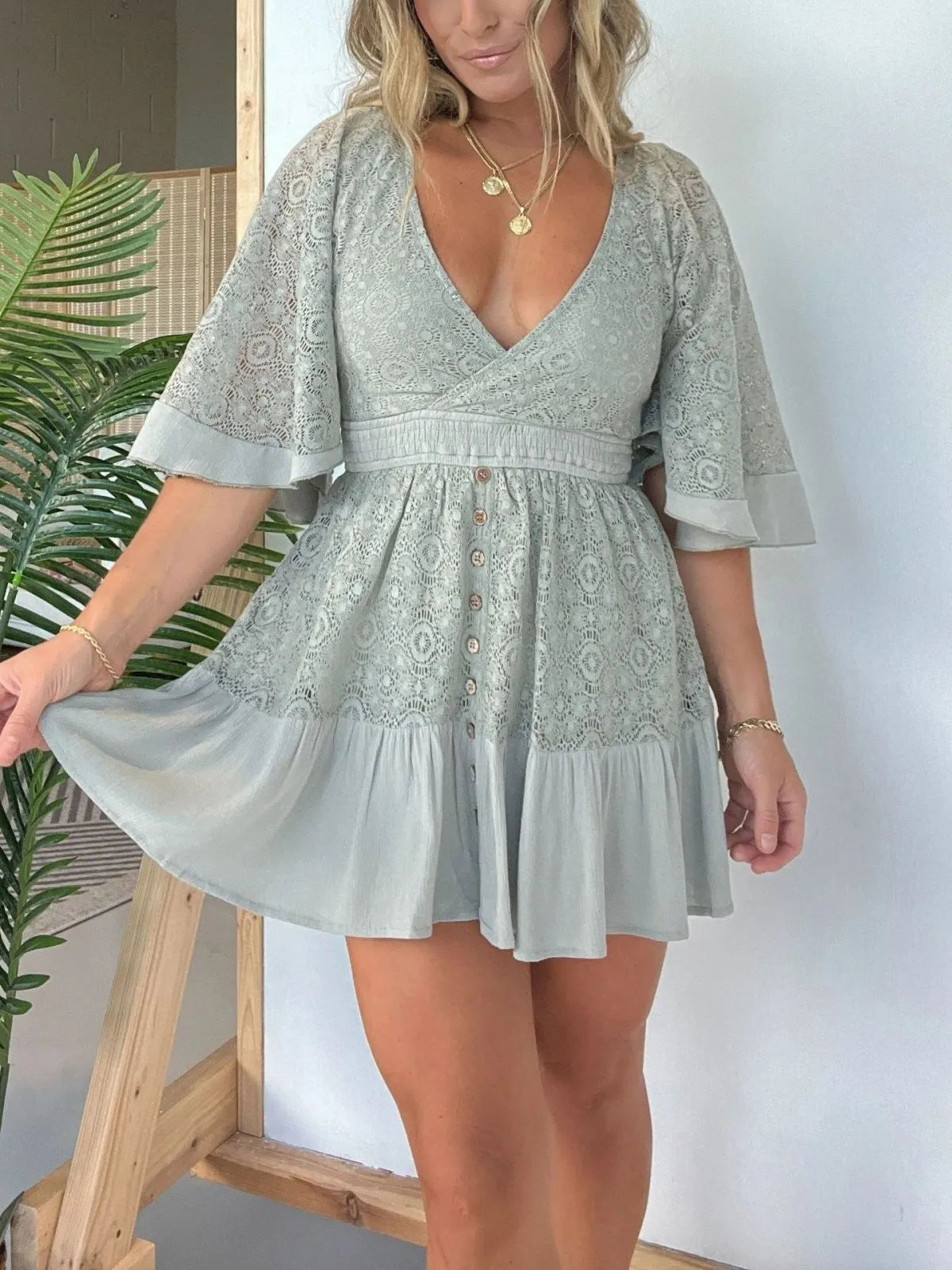 Sweet Detail Lace Back Mini Dress