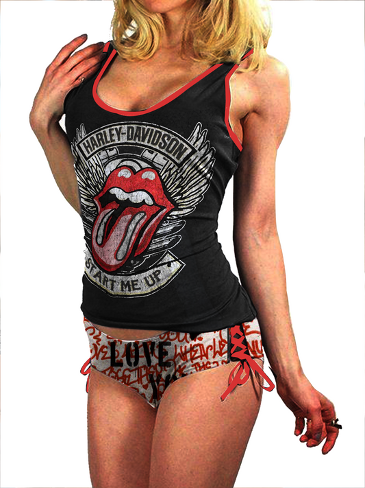 Punk print top and pants suit
