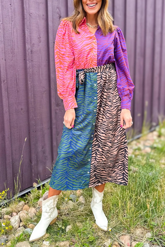 Whitney Mix Print Dress In Animal Stripes