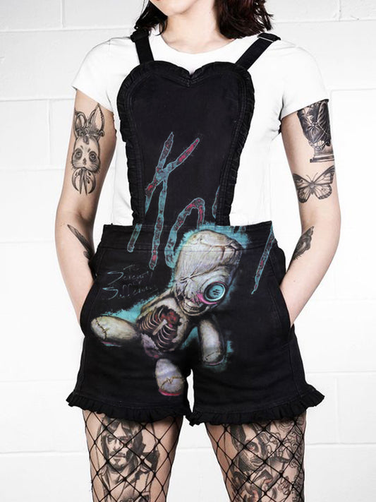 Voodoo doll punk casual ruffle overalls jumpsuit