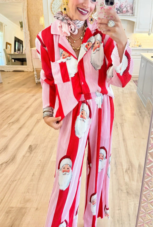 Pink and Red Santa Ribbed Set