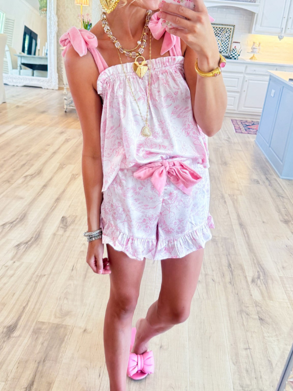Satin Pink Toile PJ Short Set