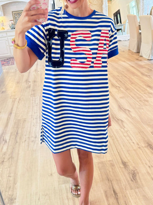 Blue Stripe USA Patch Dress
