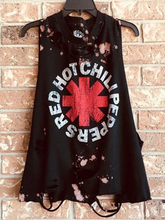Punk print sleeveless T-shirt