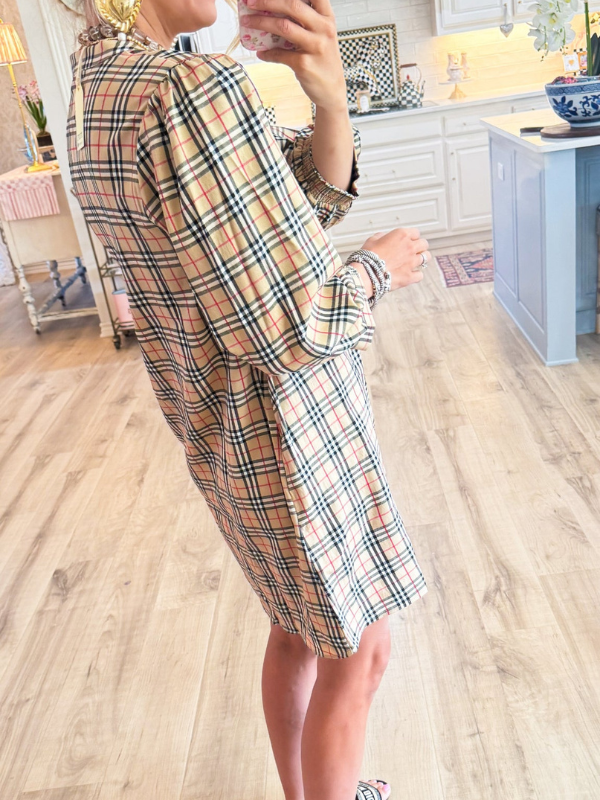 Taupe Mix Print Long Sleeve Mini Dress