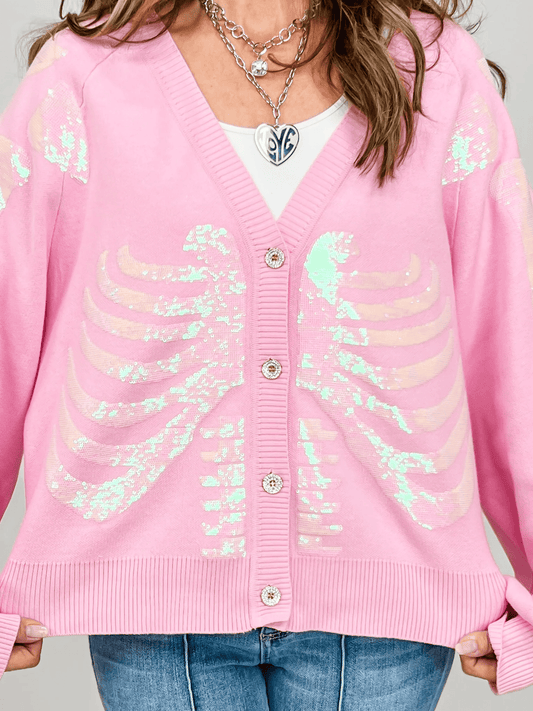 Light Pink Skull Button Cardigan