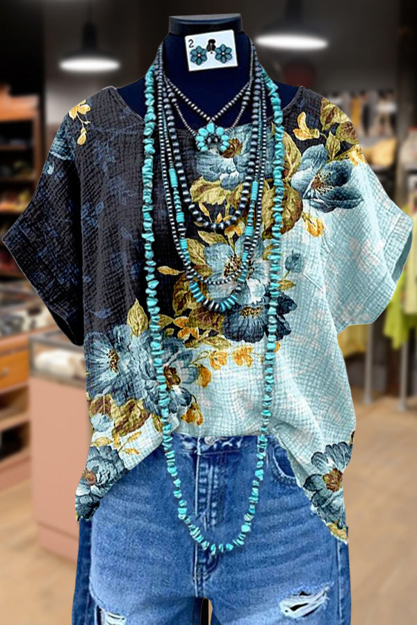 Contrast Floral Print Dolman Sleeve Top