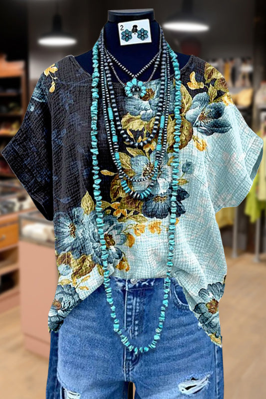 Contrast Floral Print Dolman Sleeve Top