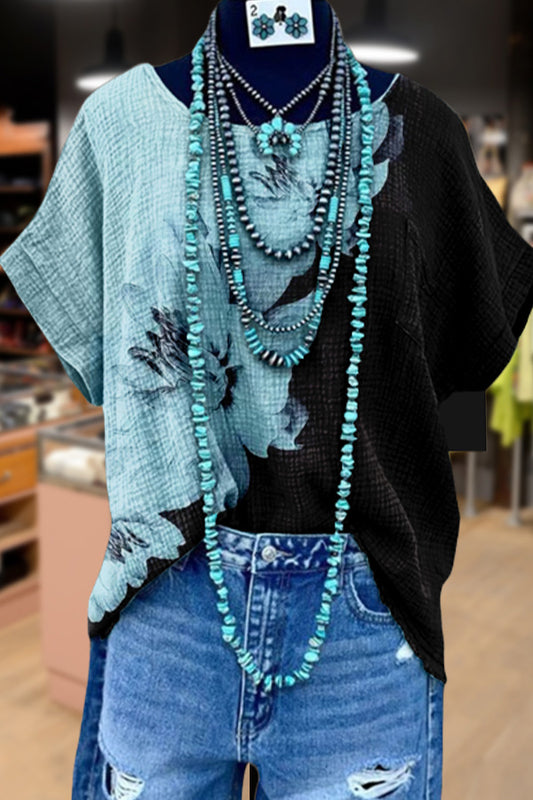 Contrast Floral Print Dolman Sleeve Top