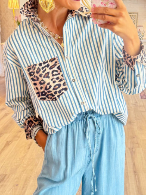 Brown Leopard Print Stripe Long Sleeve Top