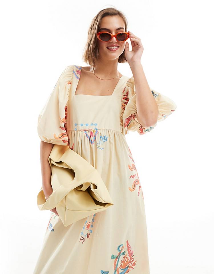 Puff Sleeve Mini Smock Dress With Pockets