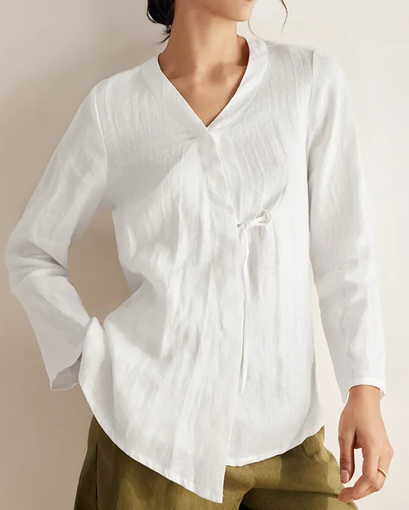 Linen Lace-Up Cardigan Top