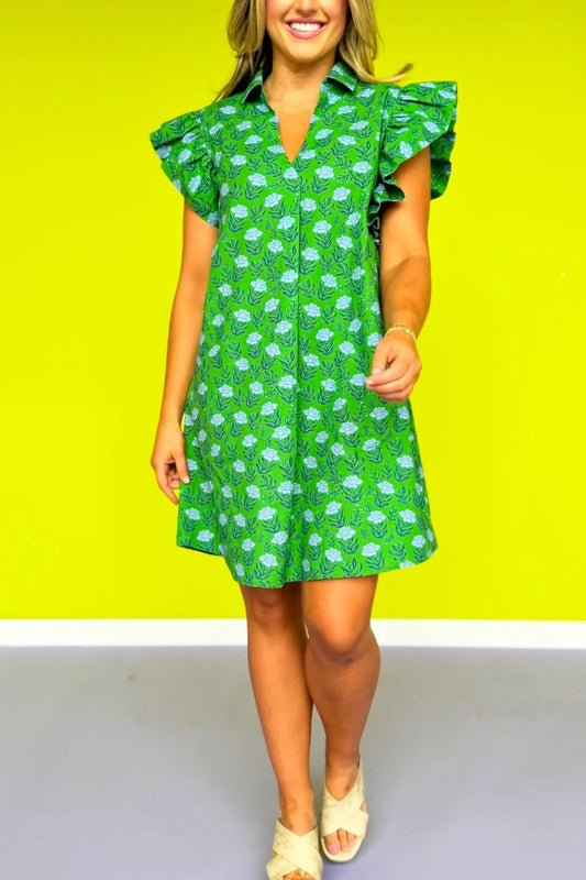 Josie Ruffe Shoulder Poplin Dress